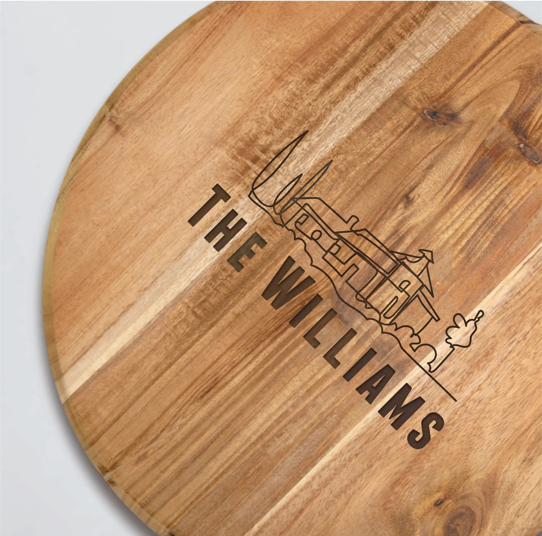 Yellow Octopus Personalised Personalised Round Paddle Serving Board - House Design 3 Yellow Octopus Personalised Personalised Round Paddle Serving Board - House Design