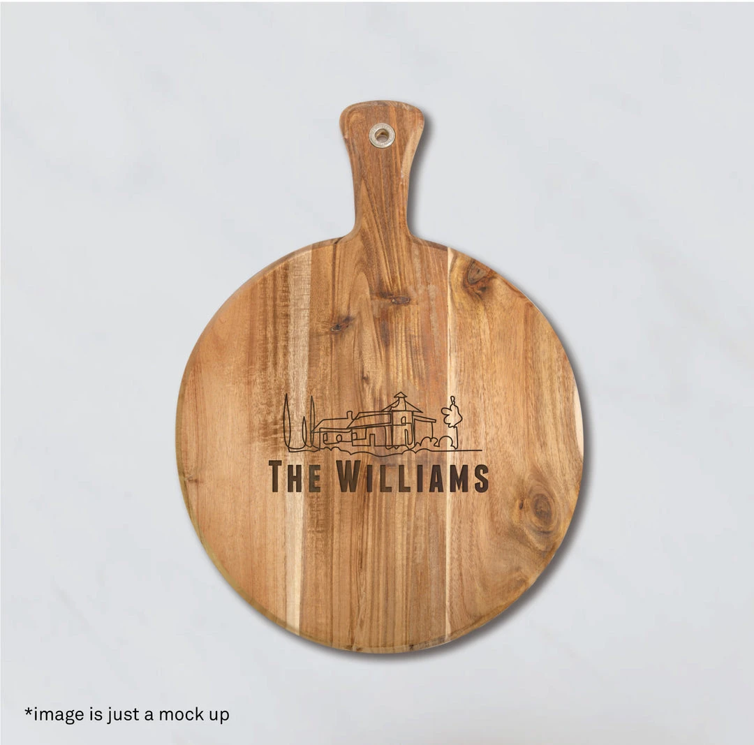 Yellow Octopus Personalised Personalised Round Paddle Serving Board - House Design 2 Yellow Octopus Personalised Personalised Round Paddle Serving Board - House Design