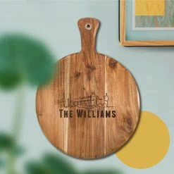 Yellow Octopus Personalised Personalised Round Paddle Serving Board - House Design