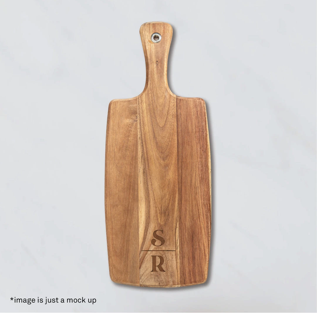 Yellow Octopus Personalised BBQ Gifts Personalised Acacia Paddle Serving Board - Classic Initials 2 Yellow Octopus Personalised BBQ Gifts Personalised Acacia Paddle Serving Board - Classic Initials