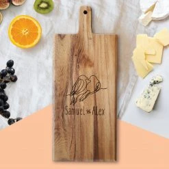Yellow Octopus Personalised Personalised Acacia Paddle Serving Board - Love Birds Foodie