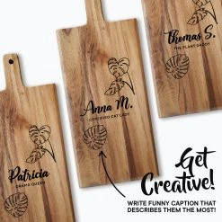 Yellow Octopus Personalised Personalised Acacia Paddle Serving Board - Monstera Design Gifts For Sisters