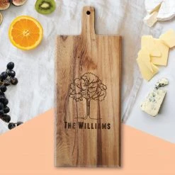 Yellow Octopus Personalised Personalised Acacia Paddle Serving Board - Tree Design