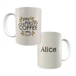 Yellow Octopus New Personalised Mug - But First Coffee Design