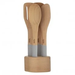 IsAlbi Foodie Beechwood Utensils With Stand | Set Of 4