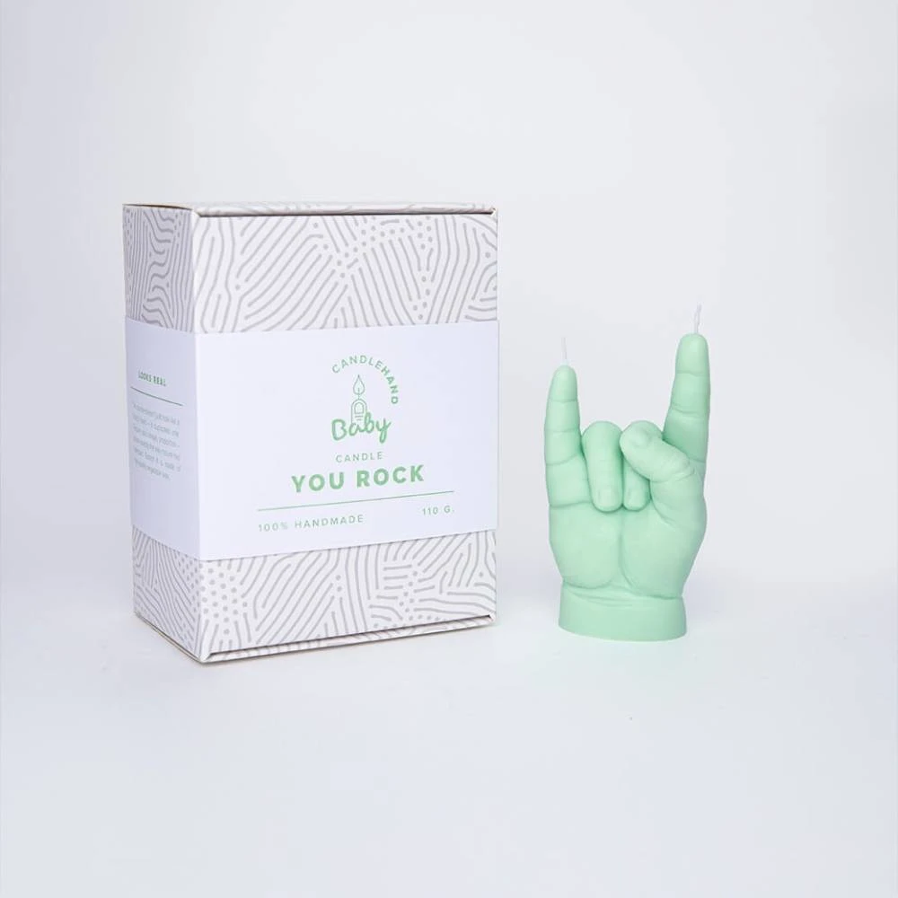 Little Global Handmade You Rock Baby Hand Candle | Pastel Green For Dad 1 Little Global Handmade You Rock Baby Hand Candle | Pastel Green For Dad