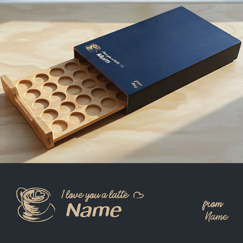 Yellow Octopus Personalised New Personalised Bamboo Coffee Machine Board With Capsule Drawer - I Love You A Latte 2 Yellow Octopus Personalised New Personalised Bamboo Coffee Machine Board With Capsule Drawer - I Love You A Latte