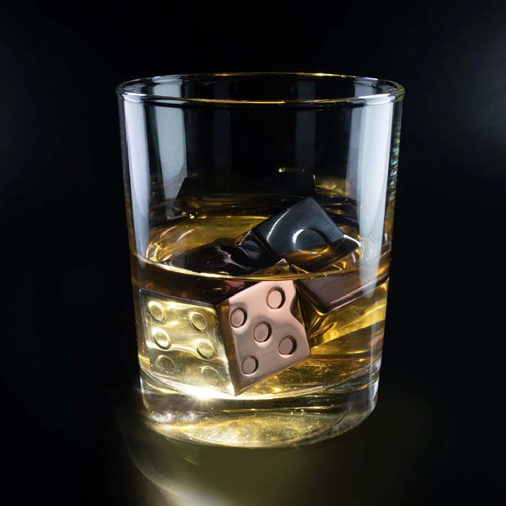 MDI Stainless Steel Dice Whiskey Cubes + Carry Pouch Man Cave Gifts 4 MDI Stainless Steel Dice Whiskey Cubes + Carry Pouch Man Cave Gifts