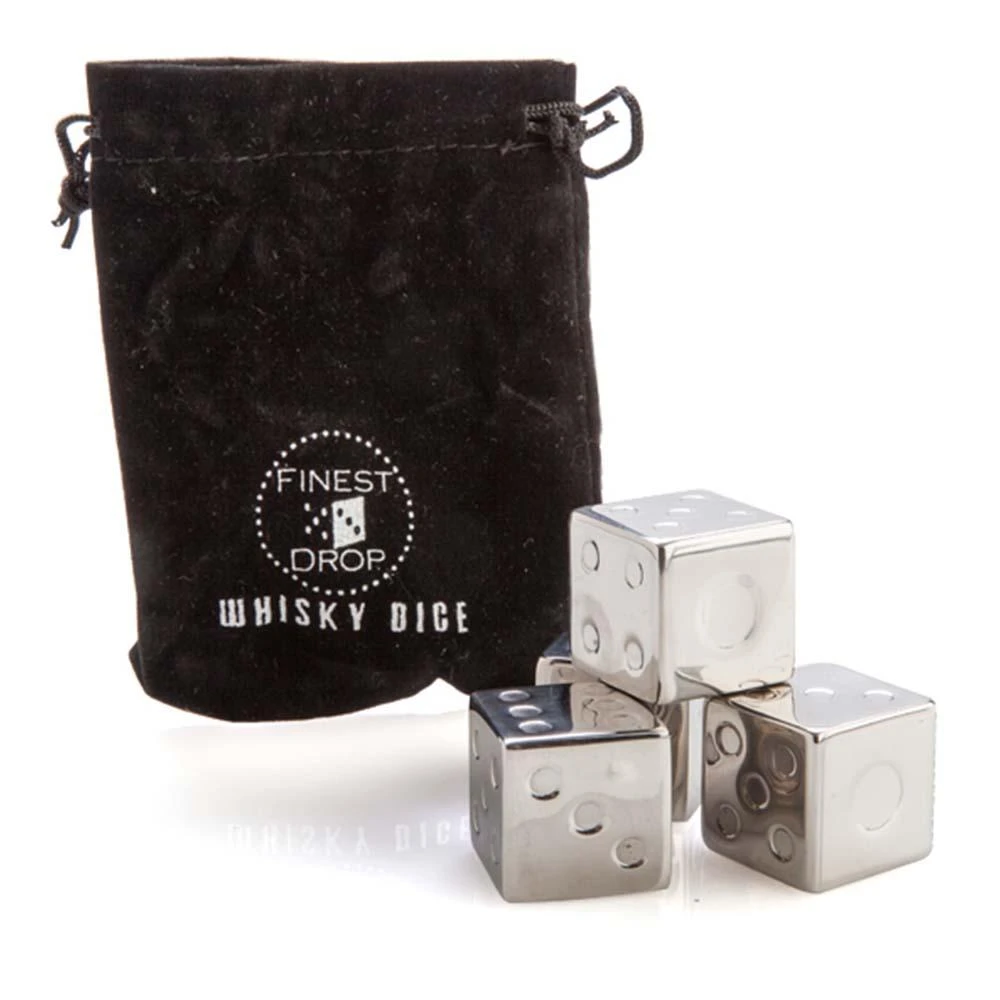 MDI Stainless Steel Dice Whiskey Cubes + Carry Pouch Man Cave Gifts 1 MDI Stainless Steel Dice Whiskey Cubes + Carry Pouch Man Cave Gifts