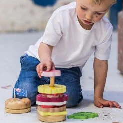 Make Me Iconic Foodie Stackable Wooden Aussie Burger With The Lot Toy