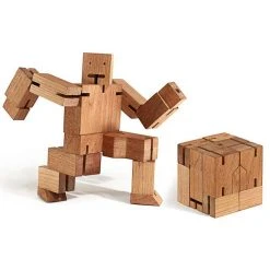UNTIL Office Gifts Cubebot Medium | Wooden Robot Puzzle