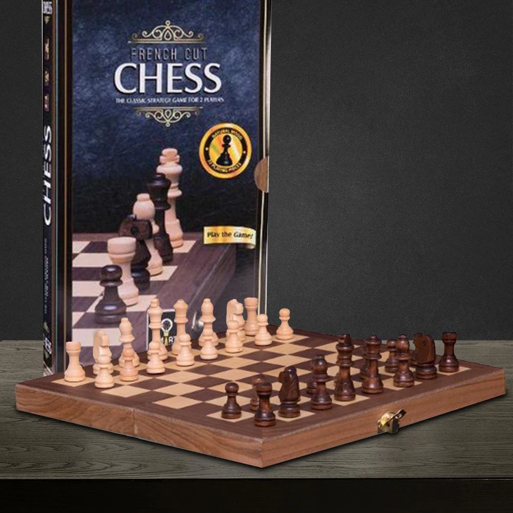 Heebiejeebies Office Gifts French Cut Wood Chess Set With Folding Board Case 1 Heebiejeebies Office Gifts French Cut Wood Chess Set With Folding Board Case