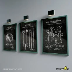 Yellow Octopus Exclusives - Prints Man Cave Gifts Drums Patent Prints Wall Art | Set Of 3