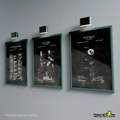 Yellow Octopus Exclusives - Prints Golf Patent Prints Wall Art | Set Of 3 Man Cave Gifts