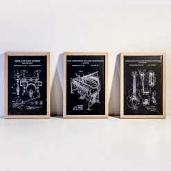 Yellow Octopus Exclusives - Prints For Dad Musical Instruments Patent Prints Wall Art | Set Of 3