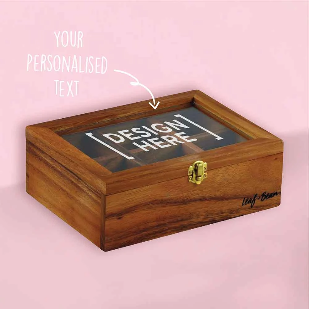 Yellow Octopus Personalised Personalised Acacia Tea Box With Window - Proper-tea 2 Yellow Octopus Personalised Personalised Acacia Tea Box With Window - Proper-tea