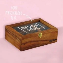 Yellow Octopus Personalised Personalised Gifts For Her Personalised Acacia Tea Box With Window - Classic Initials