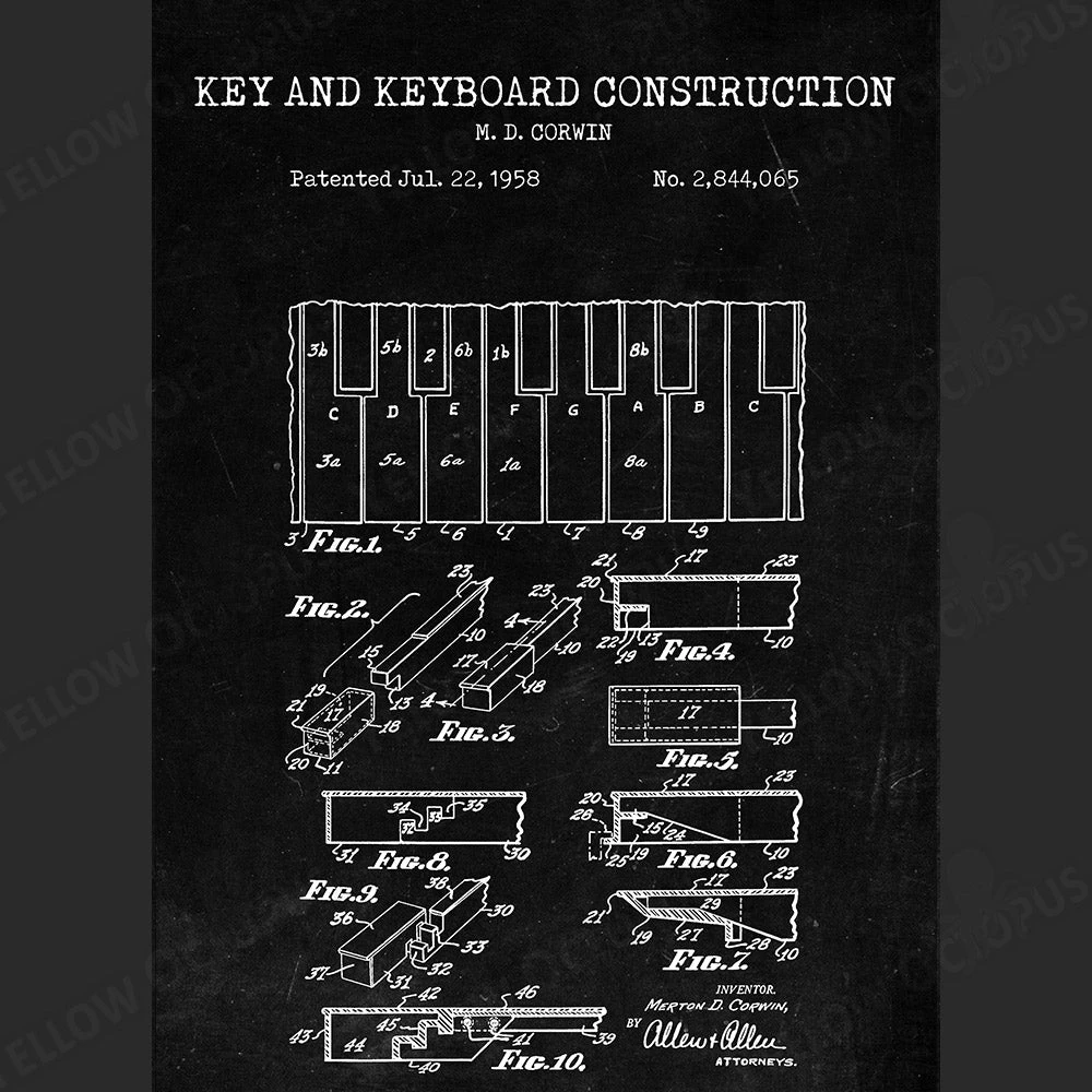 Yellow Octopus Exclusives - Prints For Dad Piano Patent Prints Wall Art | Set Of 3 2 Yellow Octopus Exclusives - Prints For Dad Piano Patent Prints Wall Art | Set Of 3