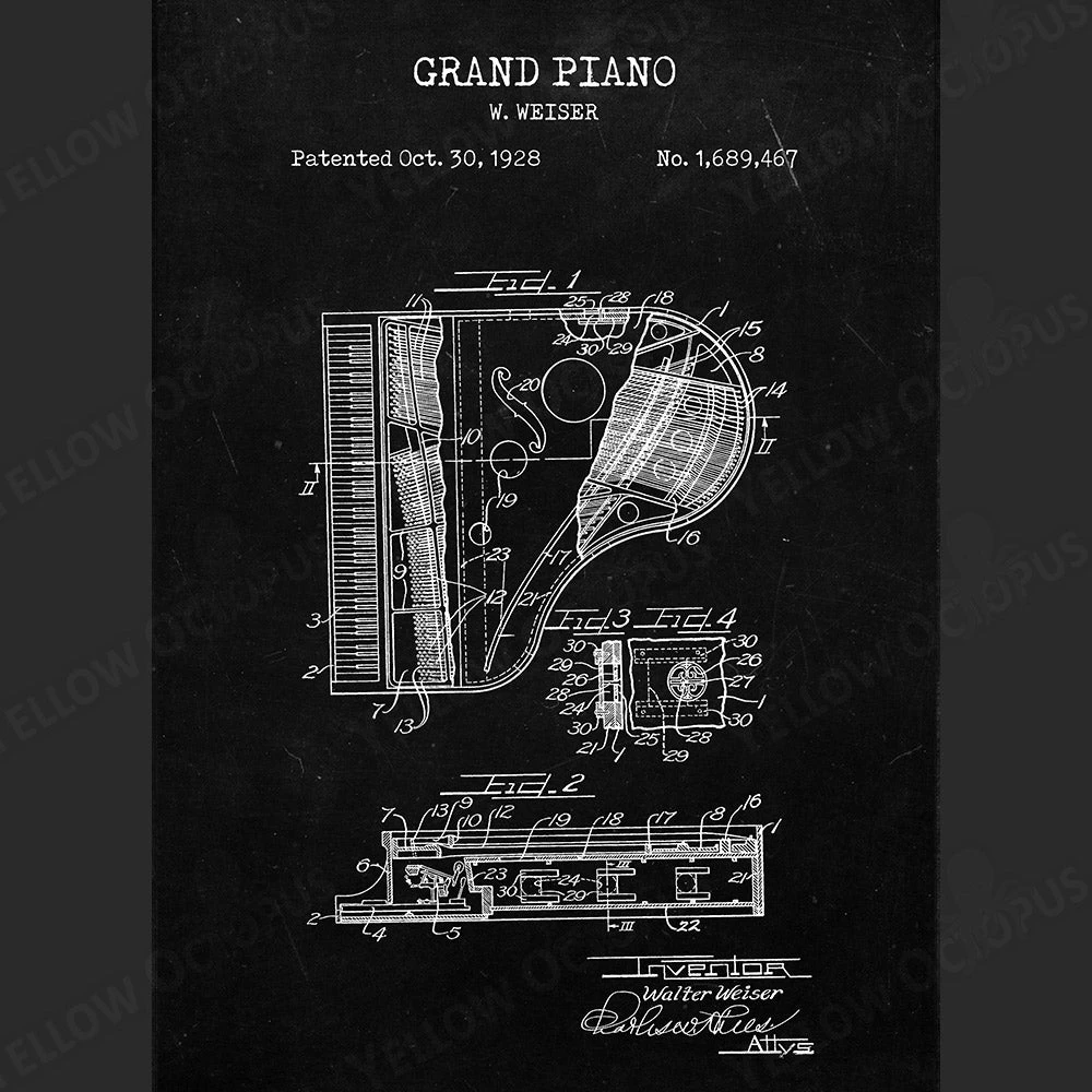 Yellow Octopus Exclusives - Prints For Dad Piano Patent Prints Wall Art | Set Of 3 4 Yellow Octopus Exclusives - Prints For Dad Piano Patent Prints Wall Art | Set Of 3