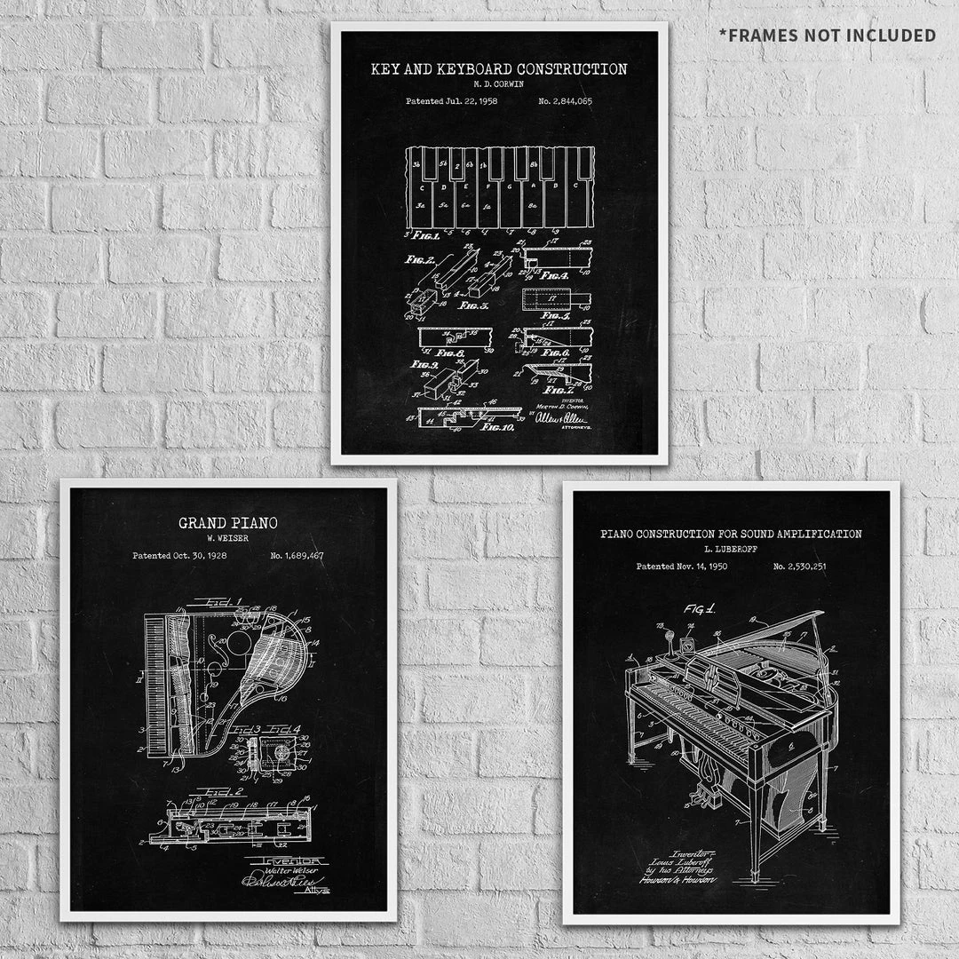 Yellow Octopus Exclusives - Prints For Dad Piano Patent Prints Wall Art | Set Of 3 1 Yellow Octopus Exclusives - Prints For Dad Piano Patent Prints Wall Art | Set Of 3