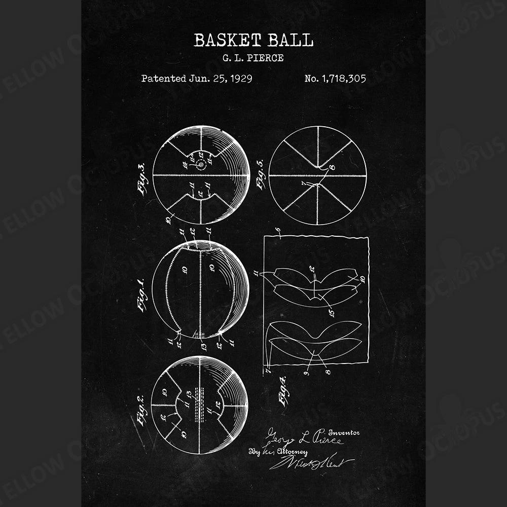 Yellow Octopus Exclusives - Prints Basketball Patent Prints Wall Art | Set Of 3 4 Yellow Octopus Exclusives - Prints Basketball Patent Prints Wall Art | Set Of 3