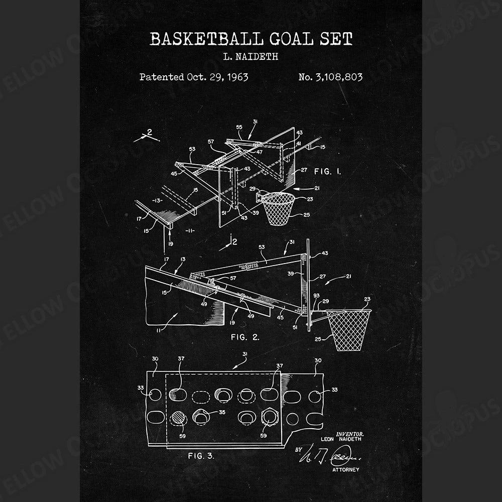 Yellow Octopus Exclusives - Prints Basketball Patent Prints Wall Art | Set Of 3 5 Yellow Octopus Exclusives - Prints Basketball Patent Prints Wall Art | Set Of 3