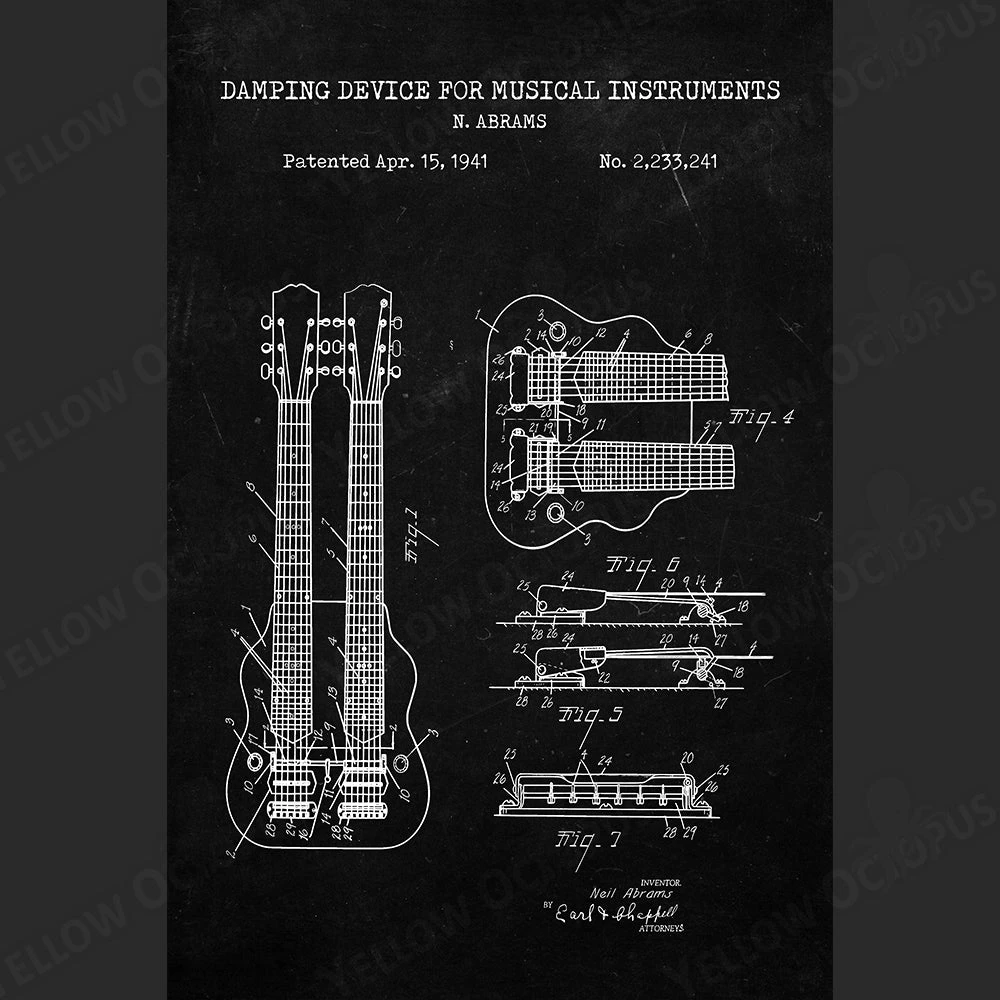 Yellow Octopus Exclusives - Prints Man Cave Gifts Guitar Patent Prints Wall Art | Set Of 3 4 Yellow Octopus Exclusives - Prints Man Cave Gifts Guitar Patent Prints Wall Art | Set Of 3