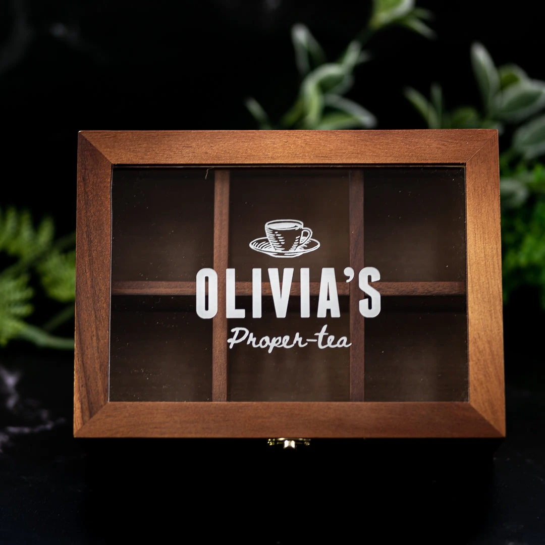 Yellow Octopus Personalised Personalised Acacia Tea Box With Window - Proper-tea 3 Yellow Octopus Personalised Personalised Acacia Tea Box With Window - Proper-tea