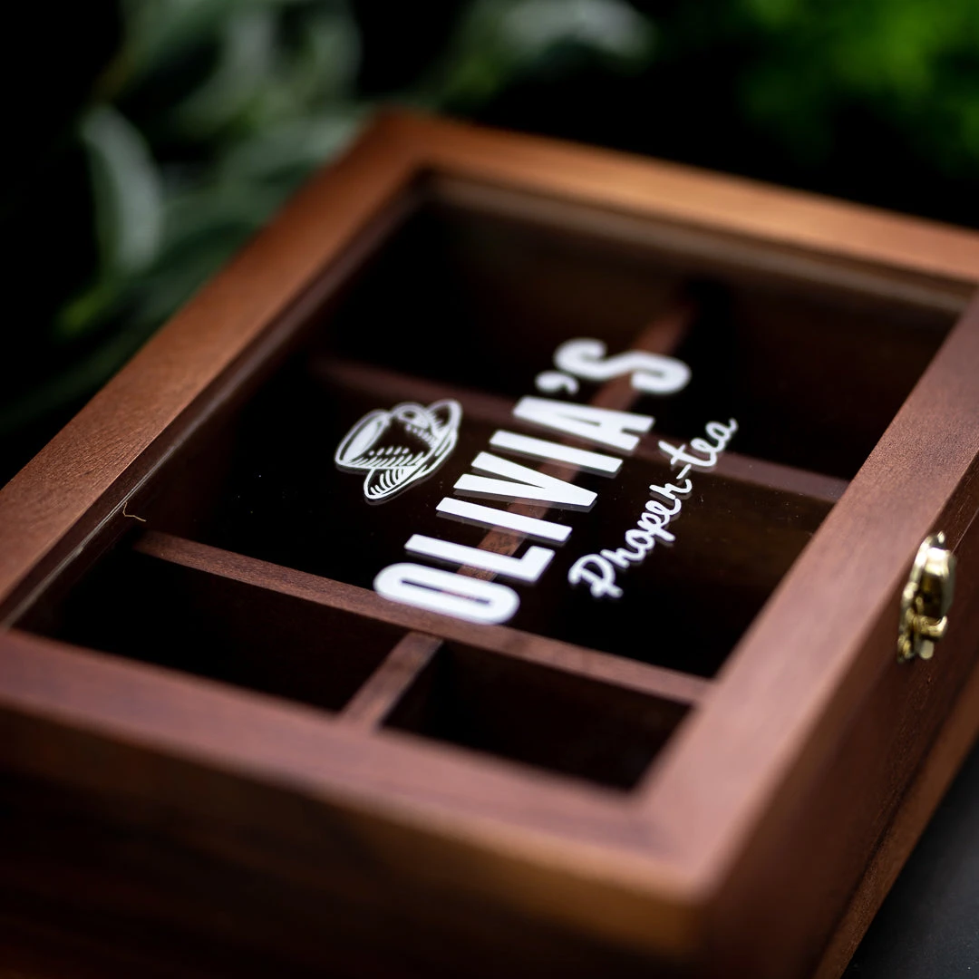 Yellow Octopus Personalised Personalised Acacia Tea Box With Window - Proper-tea 5 Yellow Octopus Personalised Personalised Acacia Tea Box With Window - Proper-tea