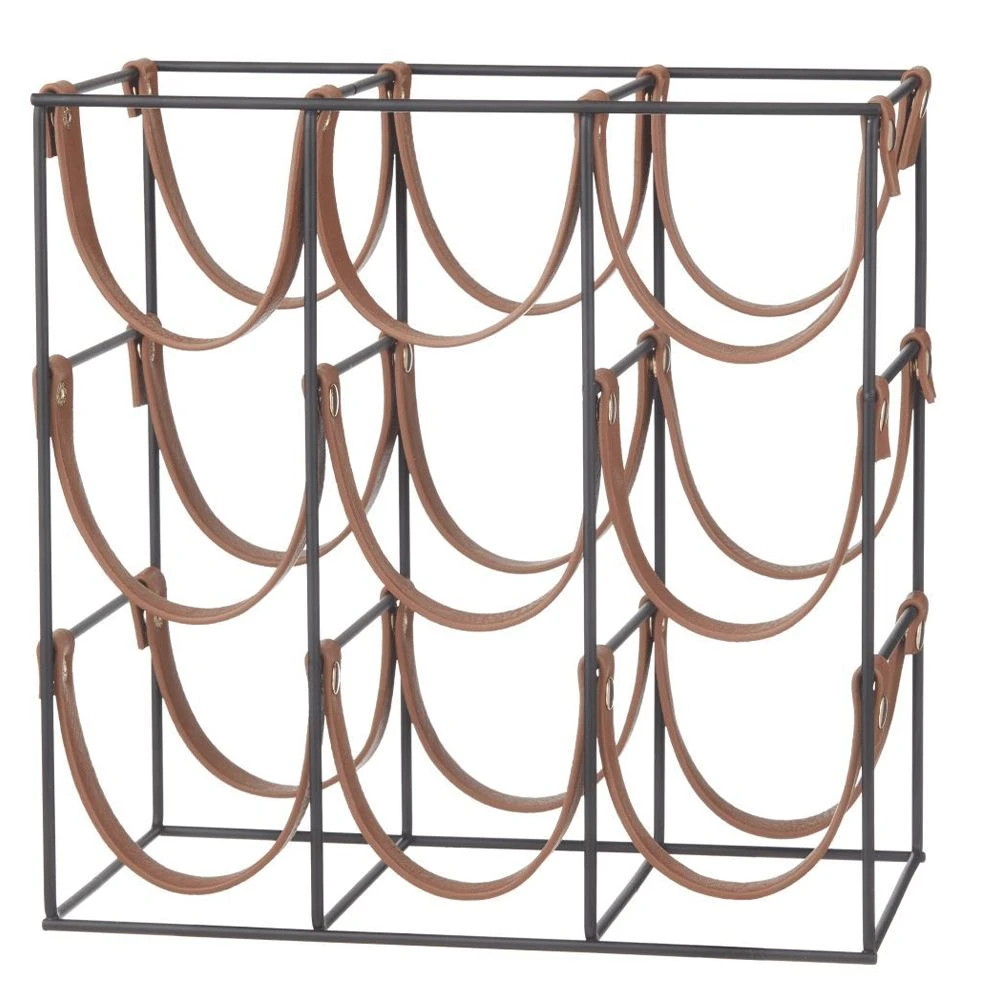 IsAlbi Orwell 9 Bottle Iron & Leather Wine Rack 2 IsAlbi Orwell 9 Bottle Iron & Leather Wine Rack