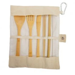 IsAlbi Travel Gifts Bamboo Reusable Travel Cutlery Set With Cotton Pouch