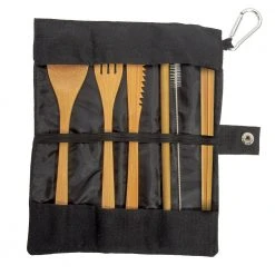 IsAlbi Travel Gifts Bamboo Reusable Travel Cutlery Set With Cotton Pouch