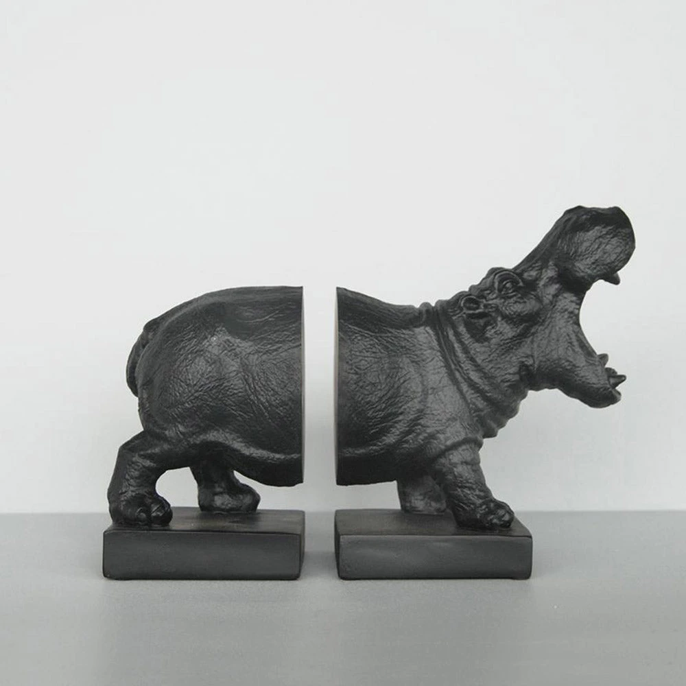 White Moose Black Roaring Hippo Bookend Set 1 White Moose Black Roaring Hippo Bookend Set