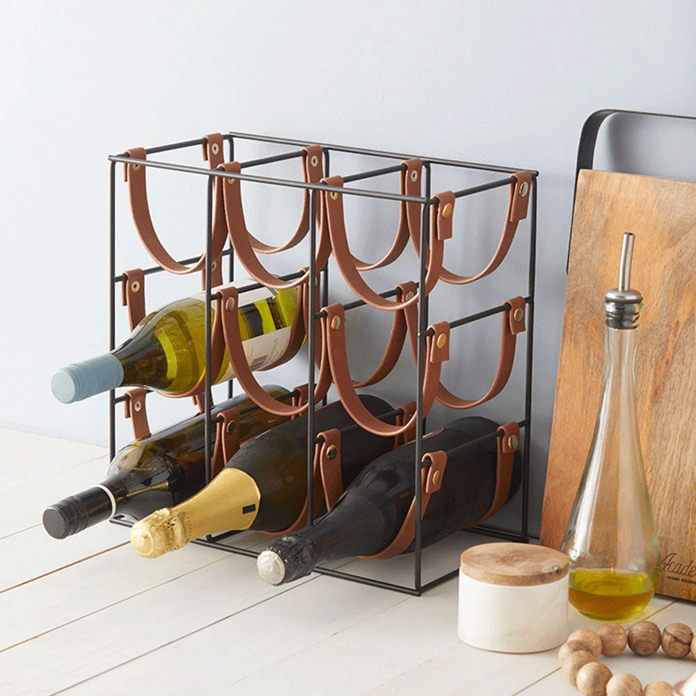 IsAlbi Orwell 9 Bottle Iron & Leather Wine Rack 1 IsAlbi Orwell 9 Bottle Iron & Leather Wine Rack