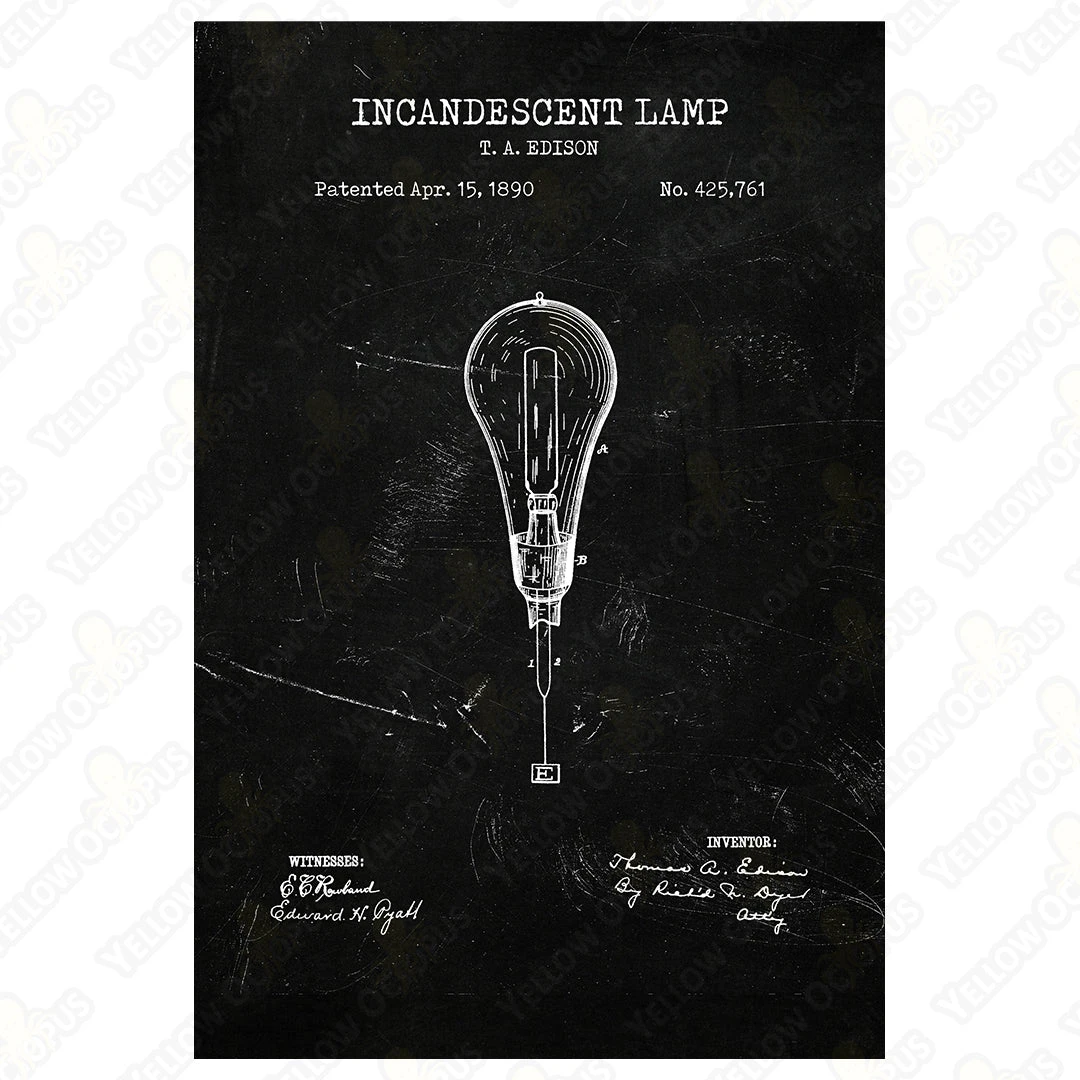 Yellow Octopus Exclusives - Prints Man Cave Gifts Light Bulb Patent Prints Wall Art | Set Of 3 4 Yellow Octopus Exclusives - Prints Man Cave Gifts Light Bulb Patent Prints Wall Art | Set Of 3