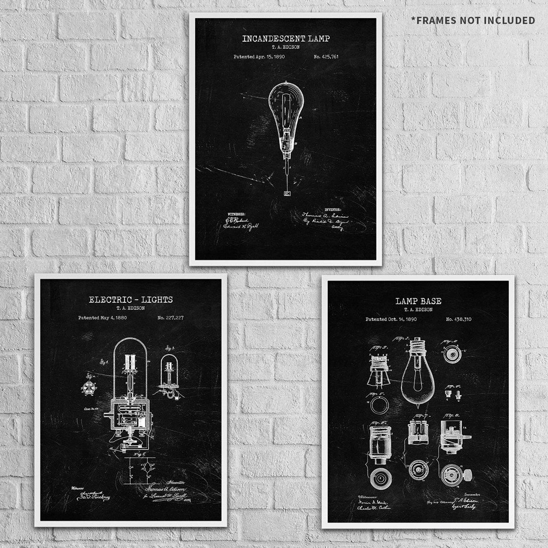 Yellow Octopus Exclusives - Prints Man Cave Gifts Light Bulb Patent Prints Wall Art | Set Of 3 1 Yellow Octopus Exclusives - Prints Man Cave Gifts Light Bulb Patent Prints Wall Art | Set Of 3