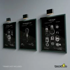 Yellow Octopus Exclusives - Prints Man Cave Gifts Light Bulb Patent Prints Wall Art | Set Of 3