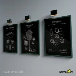 Yellow Octopus Exclusives - Prints Man Cave Gifts Tennis Patent Prints Wall Art | Set Of 3