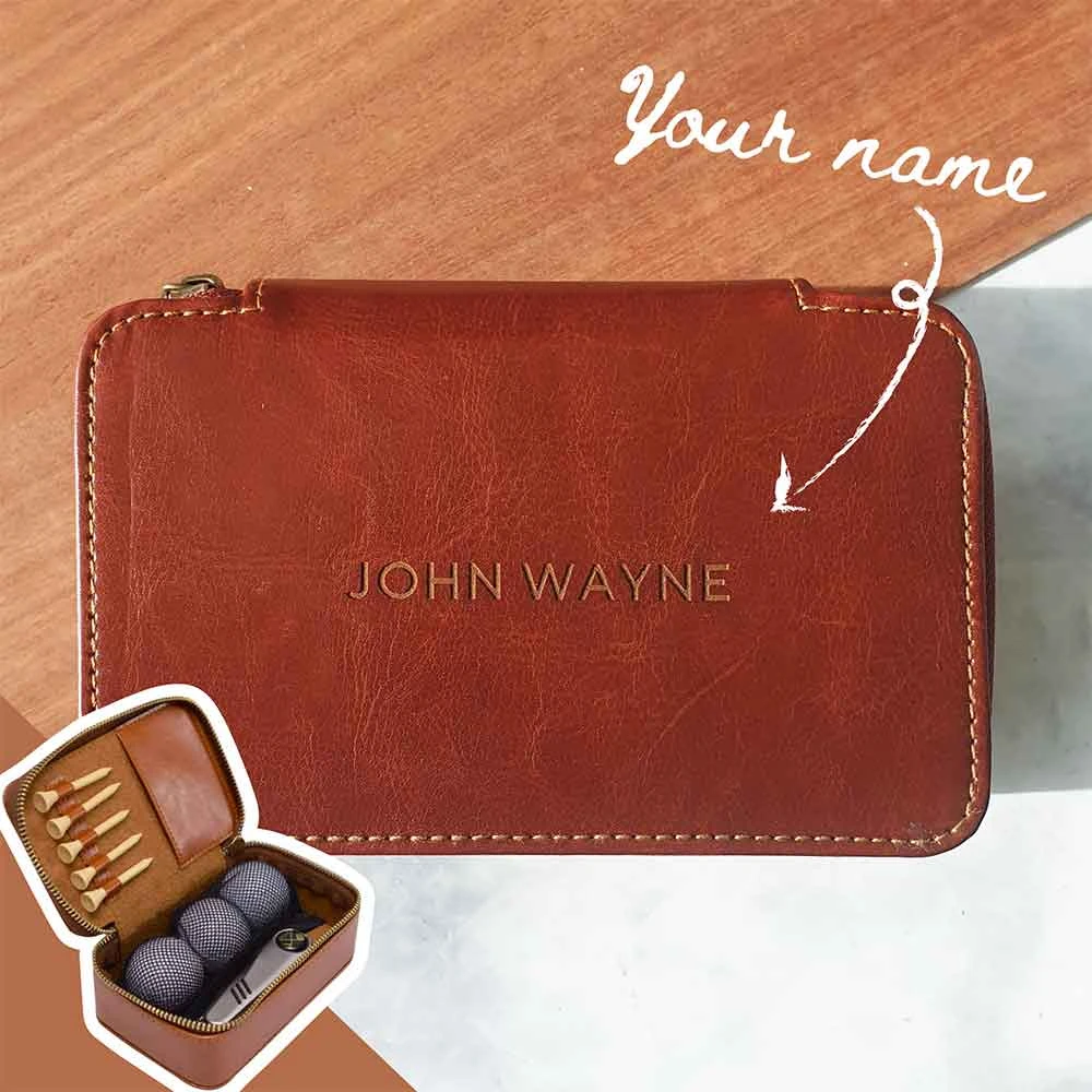 Yellow Octopus Personalised Sports And Outdoors Golf Gift Set In Personalised Vegan Leather Case - Name 1 Yellow Octopus Personalised Sports And Outdoors Golf Gift Set In Personalised Vegan Leather Case - Name