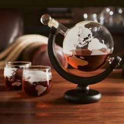 Outliving World Globe Whiskey Decanter With 2 Glasses