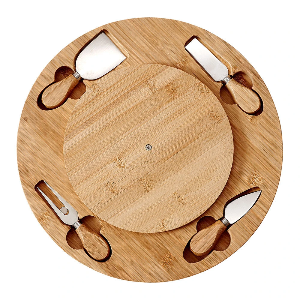 Ladelle Spinning Lazy Susan Serving Board & Knives Set 2 Ladelle Spinning Lazy Susan Serving Board & Knives Set