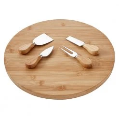 Ladelle Spinning Lazy Susan Serving Board & Knives Set 7 Ladelle Spinning Lazy Susan Serving Board & Knives Set