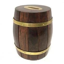Vintage Nautical Wooden Wine Barrel Money Box - 2 Sizes!
